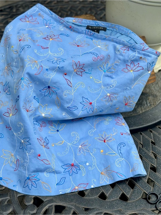 Harold's Dresses & Skirts - Harolds Blue Cotton Embroidered Floral Skirt Size 14 Spring Cottagecore